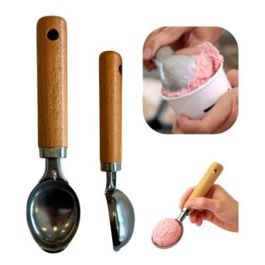 Imagem de Colher de Sorvete e Açai em Aço Inox e Cabo em Bambu Para Sorveteria e