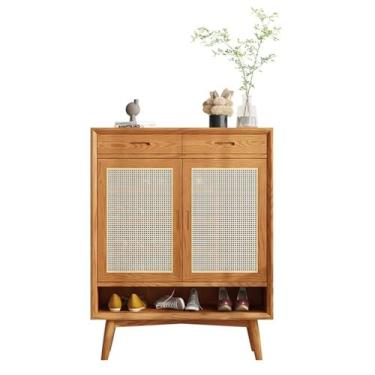 Imagem de LOERSS Prateleira vertical de 88 cm, armário de sapatos de madeira, armários de armazenamento de sapatos, com 2 gavetas, armário organizador de sapatos para entrada, sala de estar, corredor, entrada