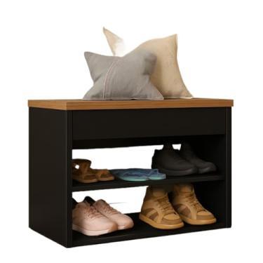 Imagem de Armário para sapatos com prateleiras | Corredor | Multifuncional | Madeira tratada(HALL-PRETO/FREIJÓ)