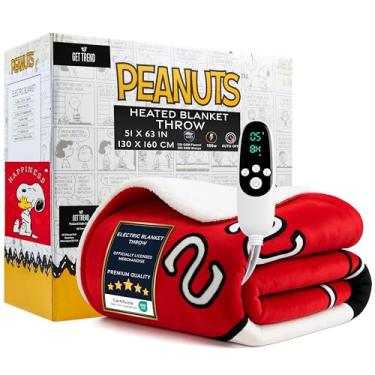 Imagem de Get Trend Cobertor elétrico Peanuts Snoopy 130 x 160 cm, cobertor aquecido de lã de ovelha única, 9 configurações de aquecimento, temporizador de desligamento automático de 12 horas e aquecimento
