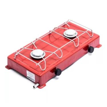 Imagem de Mini Fogão Portátil Baixa Pressão a GAS Duas Bocas Fogo Forte Gaz Camping (VERMELHA)