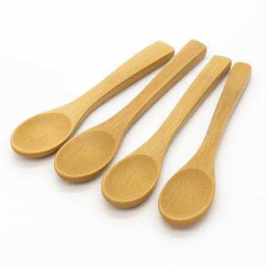 Imagem de Kit Colher de Sobremesa Bambu 4 Peças – Colheres Pequenas 9,5cm para Café, Sobremesa e Temperos, Ecológicas, Resistentes e Reutilizáveis