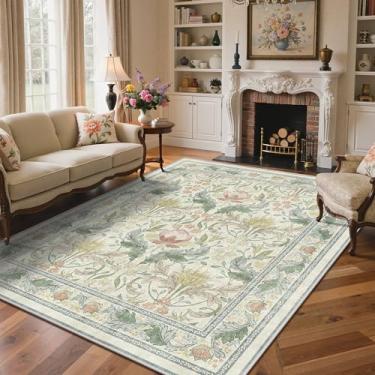 Imagem de Bavni Tapetes de área de 20 x 25 cm para sala de estar, microfibra lavável à máquina tapete floral vintage antiderrapante, tapete leve de pilha baixa para quarto, sala de jantar, escritório em casa