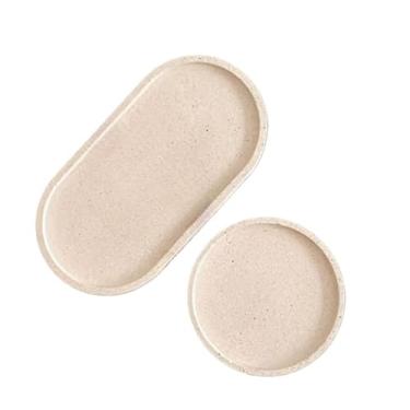 Imagem de Conjunto bandejas decorativas de cimento artesanal para Sala Quarto Cozinha Banheiro Lavabo Home Office - Estilo Moderno Sofisticado em Cinza com Detalhe Listra Rose Gold(Branco Efeito Areia)