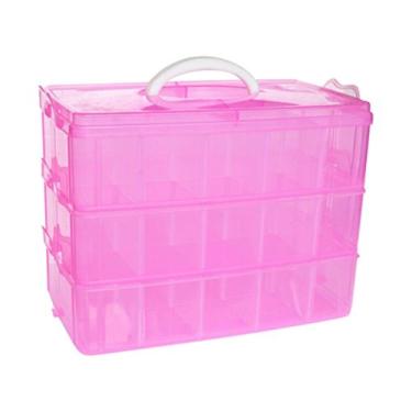 Imagem de Kamay's Organizador de caixa de armazenamento de artesanato de plástico com compartimento ajustável e empilhável transparente de 3 camadas para brinquedo, acessório de joias de mesa ou cozinha (3
