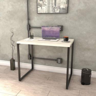 Imagem de Mesa Para Escritório Office Estilo Industrial 90cm Kuadra Compace Snow