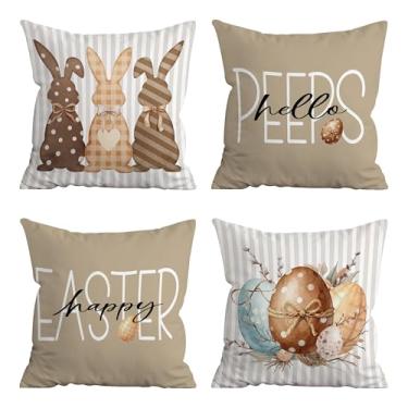 Imagem de Hexagram Capas de almofada de Páscoa 45,7 x 45,7 cm, conjunto de 4 capas de almofada para sofá, interior, decoração vintage de coelhinho de bolinhas, decoração de casa de fazenda de coelho de
