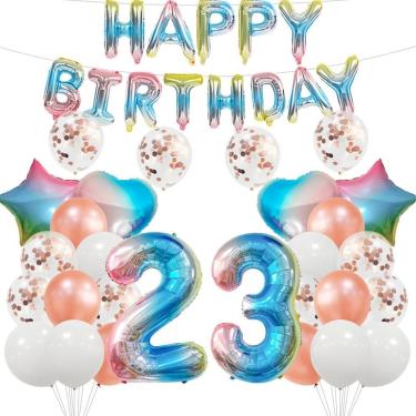 Imagem de Kit de balões 44 unidades de balões de confete de folha de látex para 23º aniversário