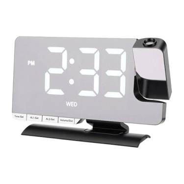 Imagem de ASHATA Despertadores de Projeção de Cabeceira, Relógio Digital Com Projetor de 180 °, Dimmer de Brilho de 6 Níveis, Display LED, Soneca, Alarme Duplo, Volume de 5 Níveis para (Preta)