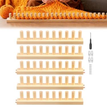 Imagem de Cobertor de tricô grosso de 117 cm, moldura de tear de madeira de tamanho ajustável, kit de tricô portátil sem agulha para bricolage, cobertor de fio de mão, artesanato, presentes para iniciantes