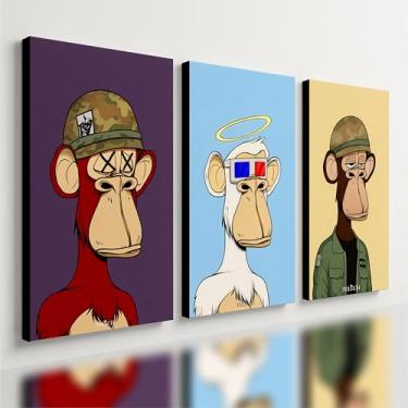 Imagem de Kit 3 Quadro Decorativo Macacos NFTs BAYC Bored Ape Quarto Qualidade Premium Moderno (28x20cm)
