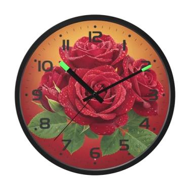 Imagem de SEHANY Relógio de parede de rosas para dia dos namorados, silencioso, sem tique-taque, operado por bateria, controle de som, luz noturna, relógios de parede para sala de estar, cozinha, quarto