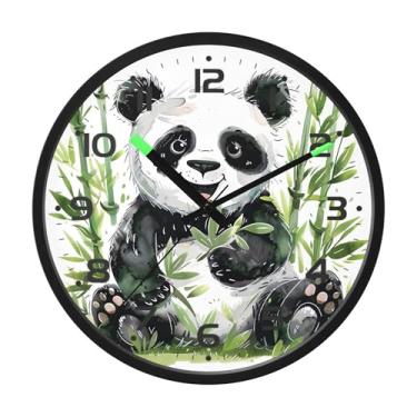 Imagem de SEHANY Bonito relógio de parede panda silencioso sem tique-taque relógio redondo operado por bateria 30 cm controle de som luz noturna relógios de parede para sala de estar, cozinha, quarto
