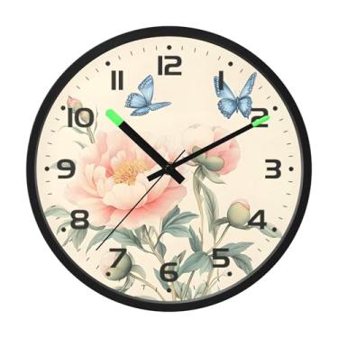 Imagem de SEHANY Relógio de parede de rosas para dia dos namorados, silencioso, sem tique-taque, operado por bateria, controle de som, luz noturna, relógios de parede para sala de estar, cozinha, quarto