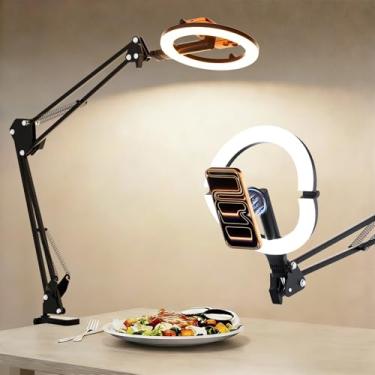 Imagem de CloudValley Anel de luz magnética para mesa com tela de bateria, suporte para telefone, luz LED portátil dobrável com 3 modos e brilho de 10 níveis para maquiagem, selfies, TikTok, transmissão ao vivo