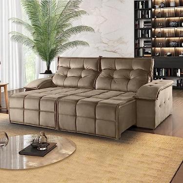 Imagem de Sofá Retrátil e Reclinável 230cm 4 Lugares M122 Martins Estofados Veludo/café com Leite