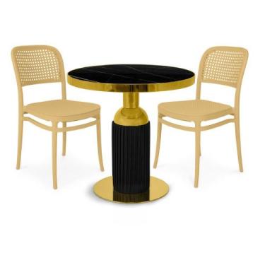 Imagem de Conjunto Mesa de Jantar Redonda Imperial 70cm Preta com 2 Cadeiras Rom