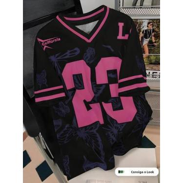 Imagem de Camiseta Feminina De Verão Com Estampa De Borboleta, Decote Em V, Mang