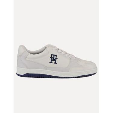 Imagem de Tênis Tommy Hilfiger Masculino Couro Basket 2C Mix Suede Branco, 38