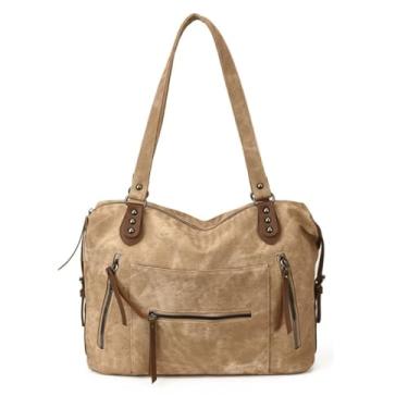 Imagem de Women's Slouchy Tote Bag, Stylish Versatile High-Capacity Retro Shoulder Bag, Ideal for Daily Commuting (khaki)