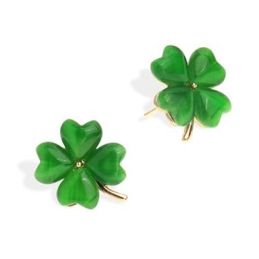 Imagem de Sonateomber Brincos femininos de trevo de folha verde para Dia de São Patrício, pequenos brincos de folhas de trevo de cristal da sorte irlandeses fofos acessórios de férias, joias, presente