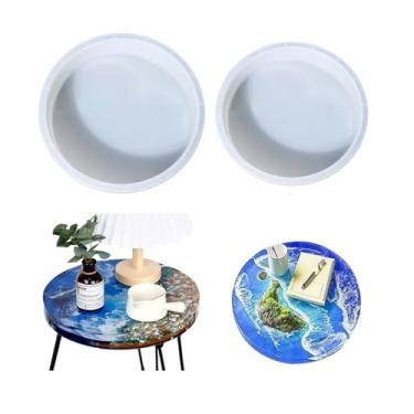 Imagem de Molde redondo de resina de 35,5 cm e 30,5 cm, pacote com 2, moldes extra grandes de fundição de resina epóxi de silicone para mesa de rio, artesanato DIY, bandeja, tábua de corte, relógio, decoração