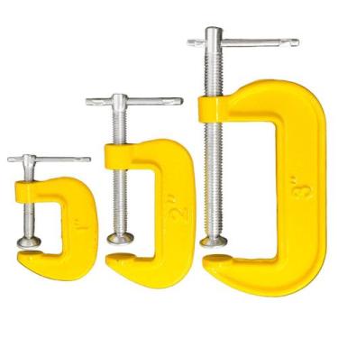 Imagem de Kit 3 Grampos Tipo C Aço 1 à 3 Polegadas Marcenaria Profissional - Bom