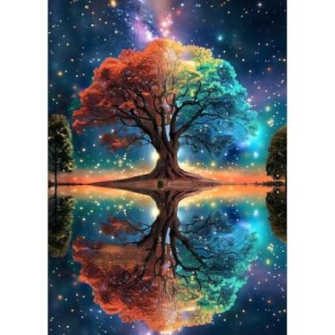 Imagem de HEIBAGO Kits de arte de diamante árvore da vida para adultos, kits de pintura de diamante de paisagem para adultos iniciantes, pintura artística de diamante redondo de perfuração completa 5D, pontos
