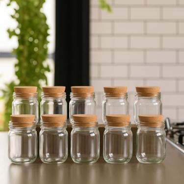 Imagem de Kit Potes de Vidro 200ml com Tampa Hermética para Temperos, Doces, Geleias, Mel e Conservas de Cozinha (10 potes sem adesivo)