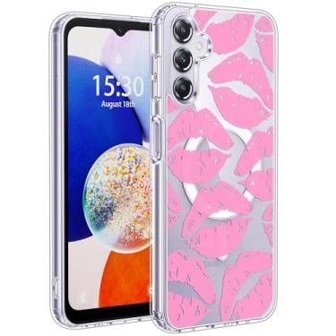 Imagem de Jkvare Capa para Samsung Galaxy A14 compatível com MagSafe, capa protetora magnética sem fio com padrão estético cristalino para mulheres e meninas - lábios rosa