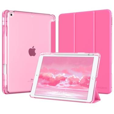 Imagem de MoKo Capa protetora inteligente para iPad 9ª/8ª/7ª geração, 2021/2020/2019 de 2021/2020/2019, fina e leve com três dobras para iPad 10.2 com capa traseira translúcida de policarbonato rígido, rosa
