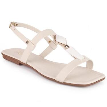 Imagem de Sandália Rasteira Feminina Com Pedrarias e Fivela Ajustável Confortáve