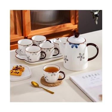 Imagem de x3anggyt5 Jarro de água de cerâmica fria conjunto de chá criativo conjunto de chá de café, conjunto de lembrança, conjunto de 8 peças, presente de chá essenciais, jarra de chá gelada