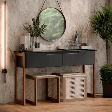 Imagem de Aparador Buffet Sala Flow Eros 2 Portas com Pés de Madeira Preto com Freijó - Rede Móveis (Preto/Freijó)