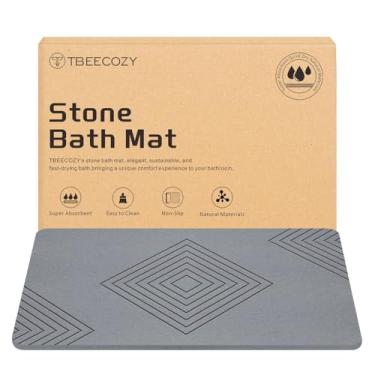 Imagem de TBEECOZY Tapete de banho de pedra, tapete de banho grande, tapete de chuveiro de terra de diatomácea, tapete de banheiro rígido de secagem, tapetes de banho de pedra antiderrapante super absorvente