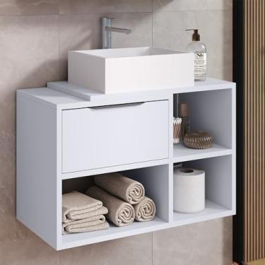 Imagem de Gabinete de Banheiro Suspenso 60cm – Com Porta Basculante, Armário Organizador Resistente à Umidade para Higiene e Cosméticos Doméstico (branco)