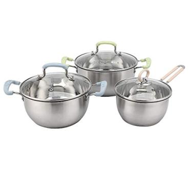 Imagem de Conjunto de utensílios de cozinha de aço inoxidável para sopa, panela grossa segura por indução, com tampa de vidro, 3 peças/conjunto