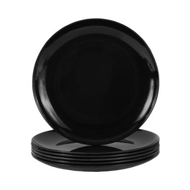 Imagem de Pratos de jantar de melamina de 28 cm – 6 pratos redondos de servir para salada, sobremesa, bife, macarrão, resistente à quebra e pode ser lavado na lava-louças (preto)