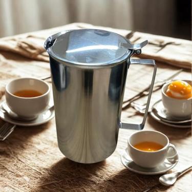 Imagem de Jarra Inox 2 Litros Tampa Articulada Suco Água Chá Aço Inoxidável Resistente Cozinha Restaurante Buffet Mesa Posta Elegante Jarro Servir Bebidas Grande.
