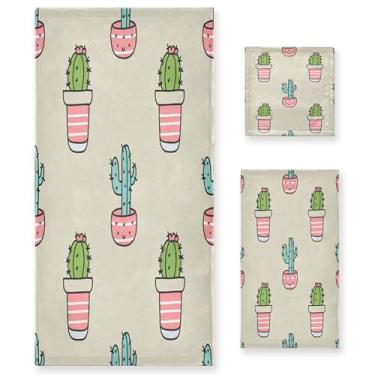 Imagem de xigua Lindo conjunto de toalhas de banheiro de cactos absorventes macios 3 peças toalha de banho toalha de mão toalhas decorativas para banheiro, academia, hotel, praia, piscina