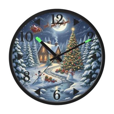 Imagem de STAYTOP Relógio de parede LED de véspera de Natal para quarto com brilho noturno, relógios de parede silenciosos de 30 cm para decoração de sala de estar, controle de som, relógio de parede moderno