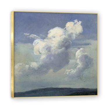 Imagem de NHLDZYH Moldura dourada. Pintura a óleo de paisagem romântica norueguesa famosa, J.C. Dahl, cópia de pintura a óleo clássica emoldurada para sala de estar ou escritório. (Estudo na nuvem). 50 x 50 cm.