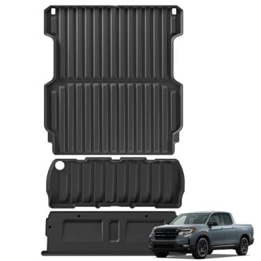 Imagem de SMABEE Tapete de cama de caminhão, tapete de frunk e tapete de porta traseira para Honda Ridgeline Crew Cab 2017-2024 1,5 m, forro de cama TPE para todos os climas, capa traseira para acessórios