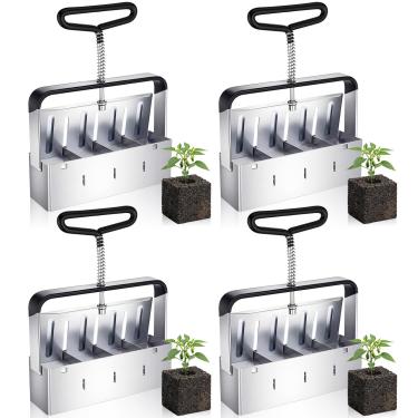Imagem de Lanties Pacote com 4 blocos de metal para blocos de solo, 4 células, 5 cm, bloqueador de solo para iniciação de sementes, ferramenta de bloqueio portátil para plantas internas, externas e de estufa
