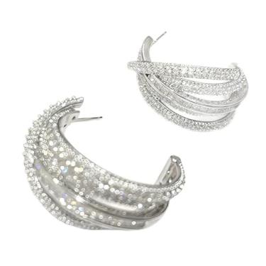 Imagem de Brincos de argola aberta de zircônia C entrelaçada multicamadas criativas para mulheres, uso diário, festa, joias modernas, One Size, Cobre, Zircônia cúbica