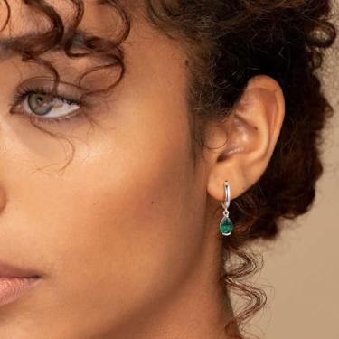 Imagem de Conjunto de brincos de argola de ouro pequeno para mulheres, banhado a ouro 14 K, argolas delicadas, verde e zircônia cúbica, 10mm, Aço inoxidável, Sem pedra preciosa