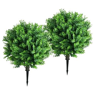 Imagem de Zerodis Árvore de Bola de Topiaria de Eucalipto Artificial Premium PE Planta Falsa Arbusto Realista para Decoração Interna e Externa Espiga de de 17,7 Polegadas para Decoração de Jardim, Varanda,