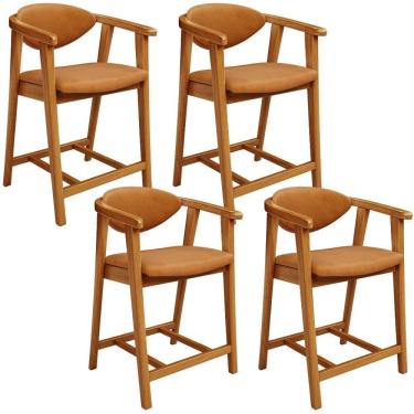 Imagem de Kit 04 Banquetas Baixa Para Cozinha Sala Jantar Bancada Cecília L02 Couríssimo Canela - Lyam Decor