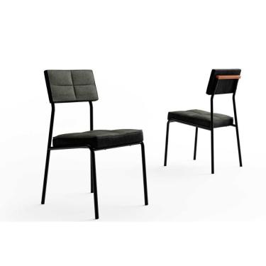 Imagem de Cadeira De Cozinha Neo 1740 Aço Kit 2 Uni Preto/linho Grafite/courino Preto - Carraro