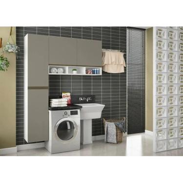 Imagem de Armário De Lavanderia 2 Peças Pérola Luciane Móveis Branco Polar Com Connect